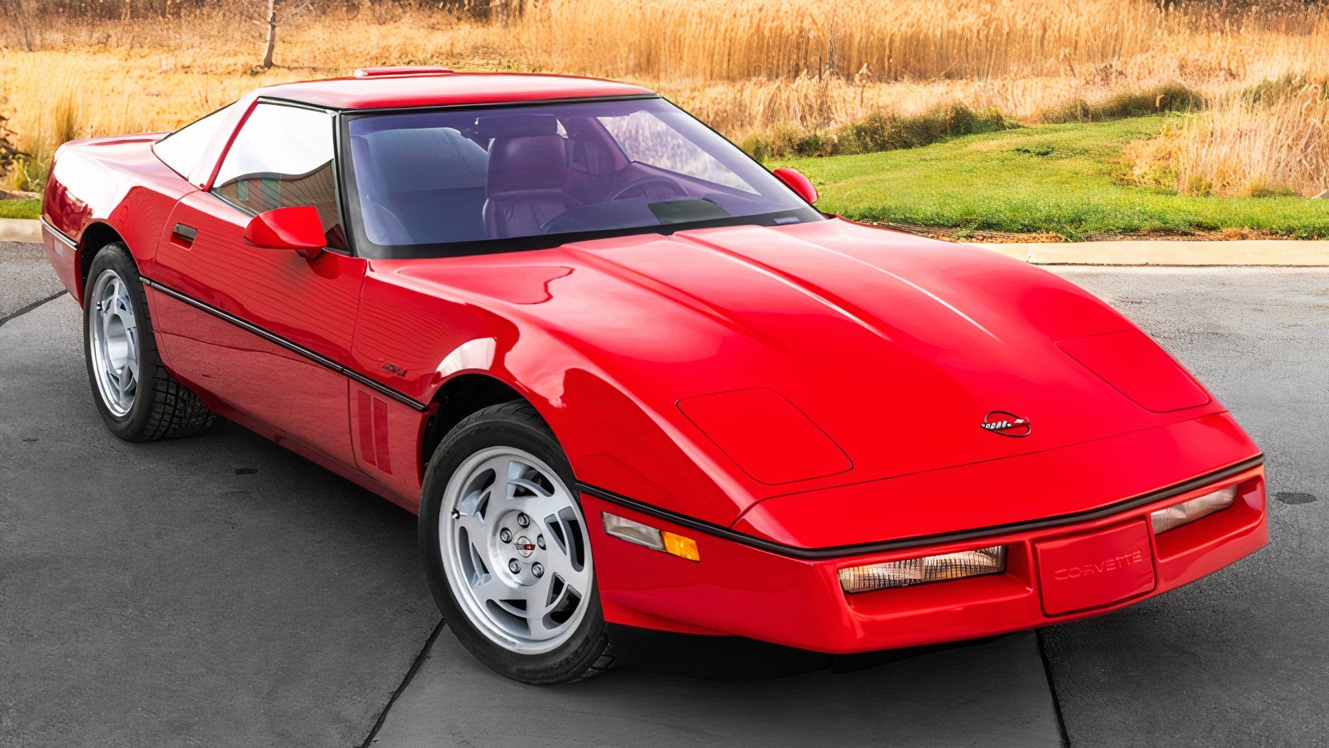 3/4 front view of red 1990 Chevrolet Corvette ZR-1