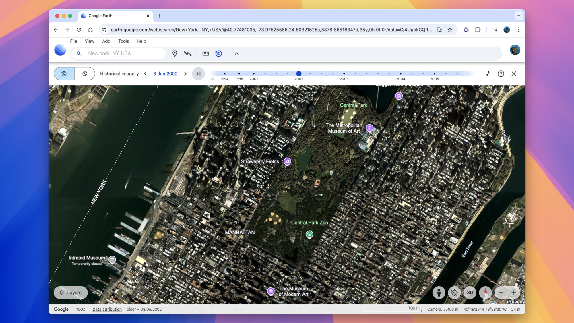 Photo of Google Earth showing New York City from satellite.