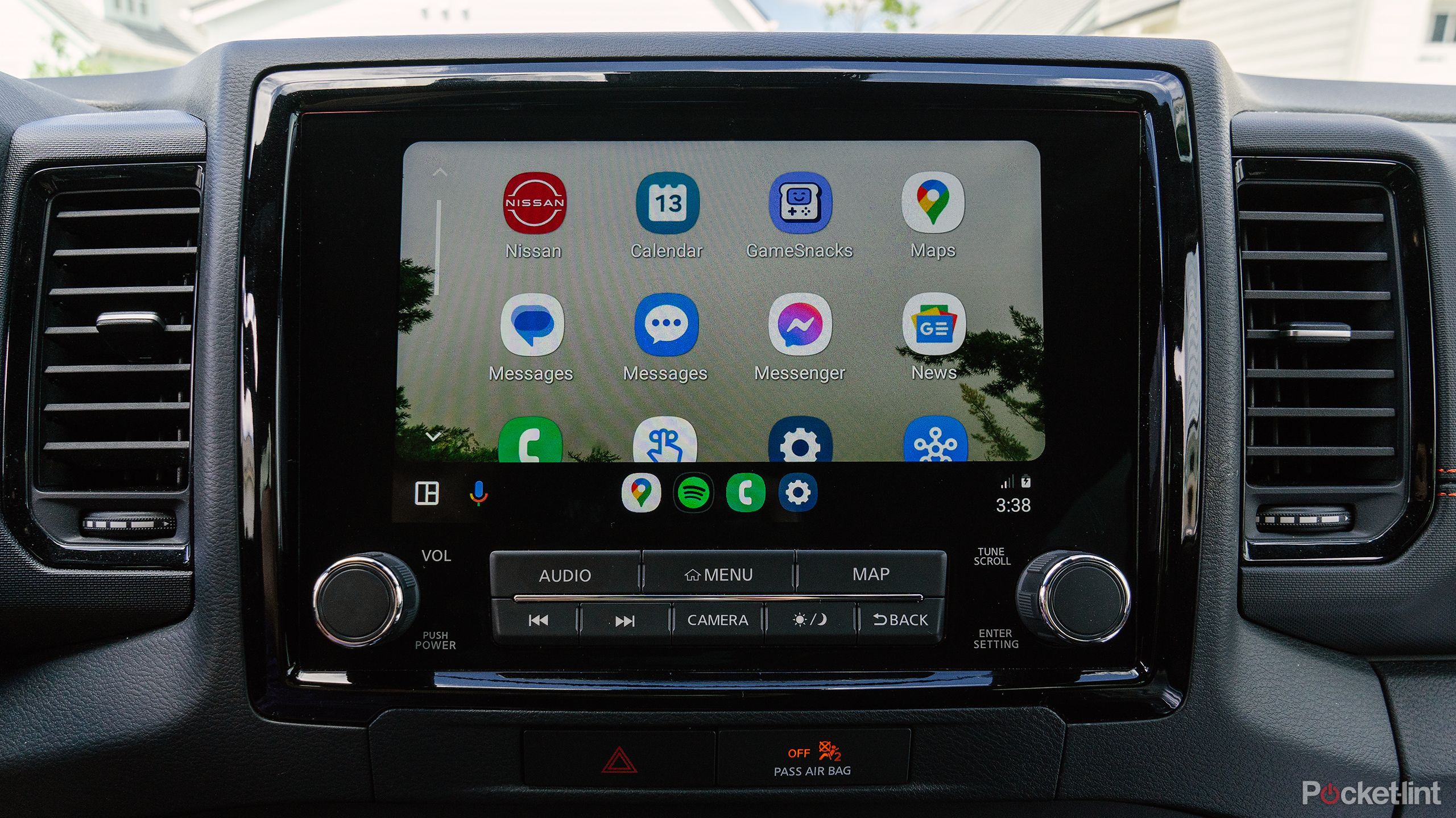 A display showing Android Auto in a car. 