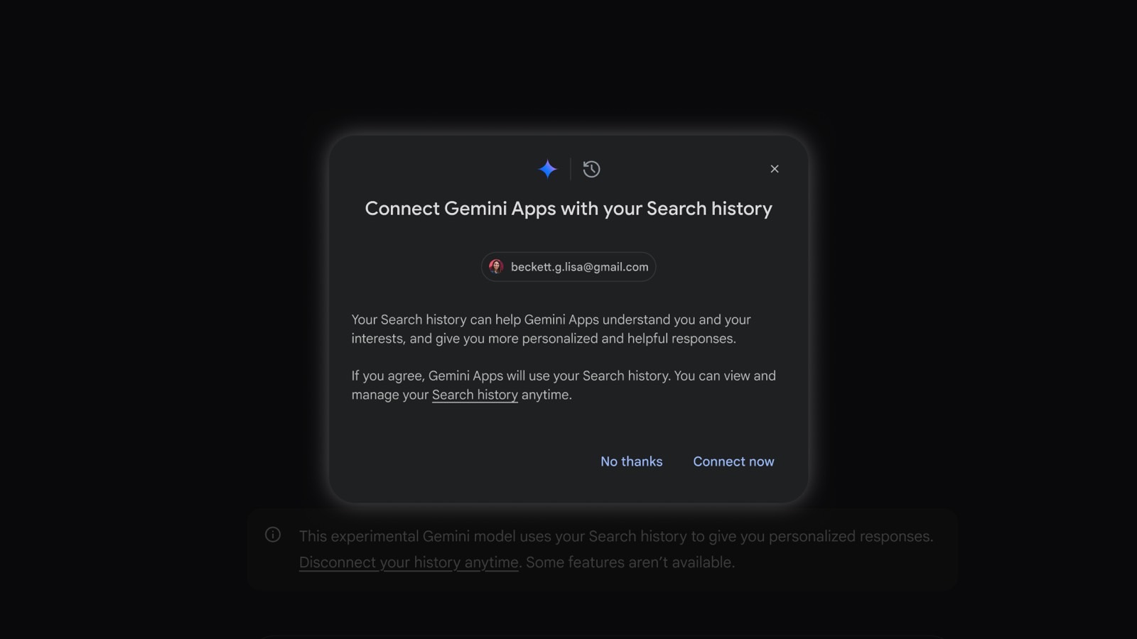 Gemini Personalization: Gemini can browse your Google Search history if you allow it.