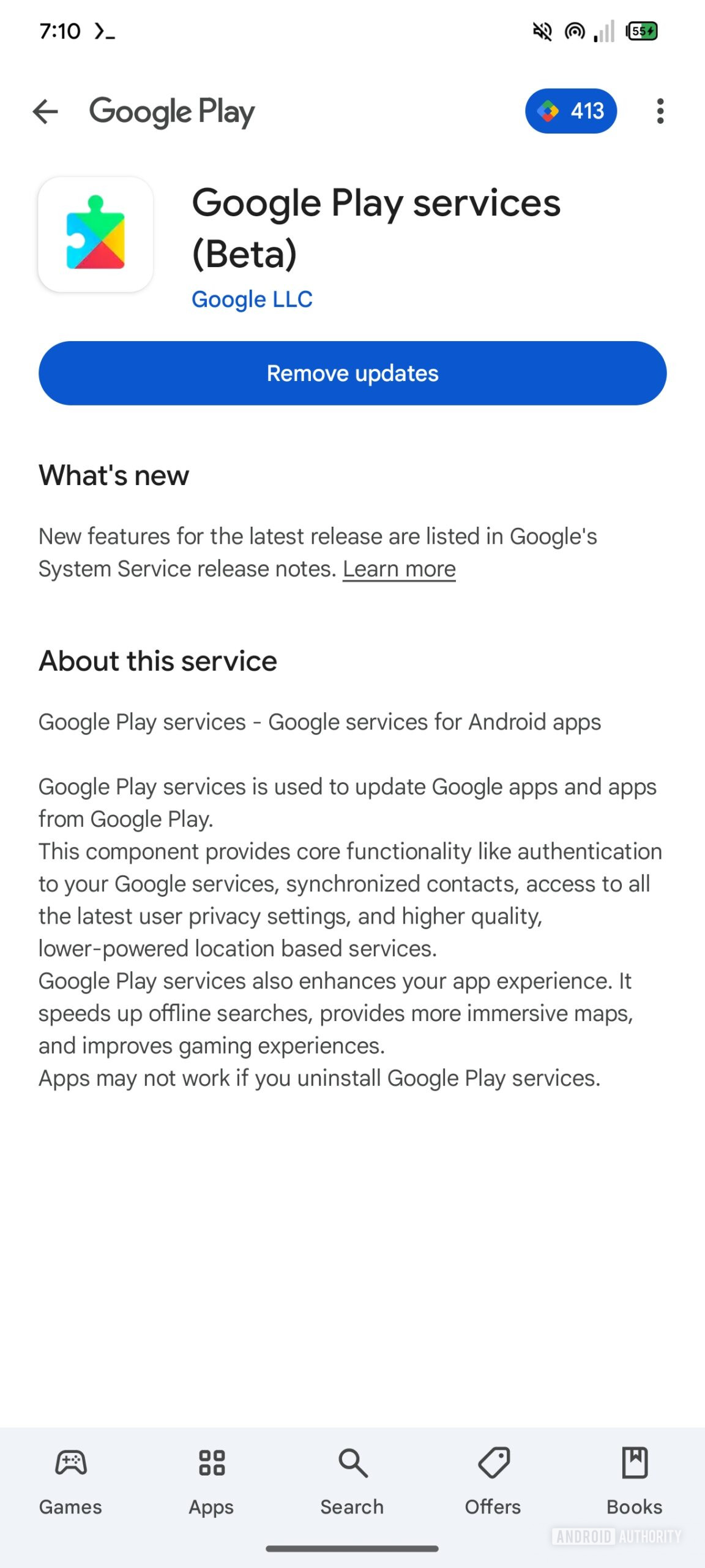 Google Play Store System Services minimal app listing