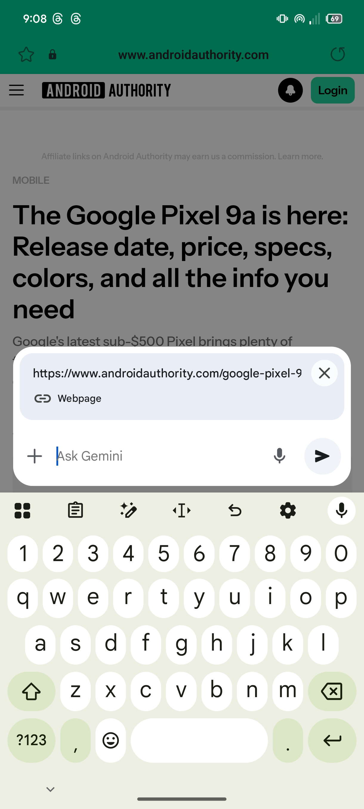 Samsung browser Gemini summaries screenshot