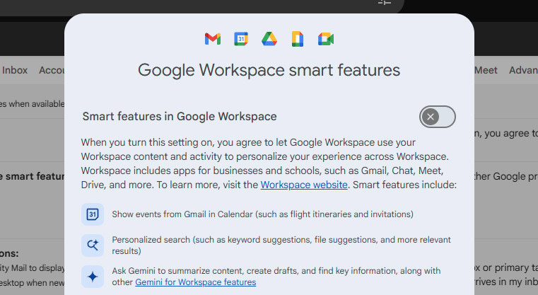 Google Workspace Gemini toggle