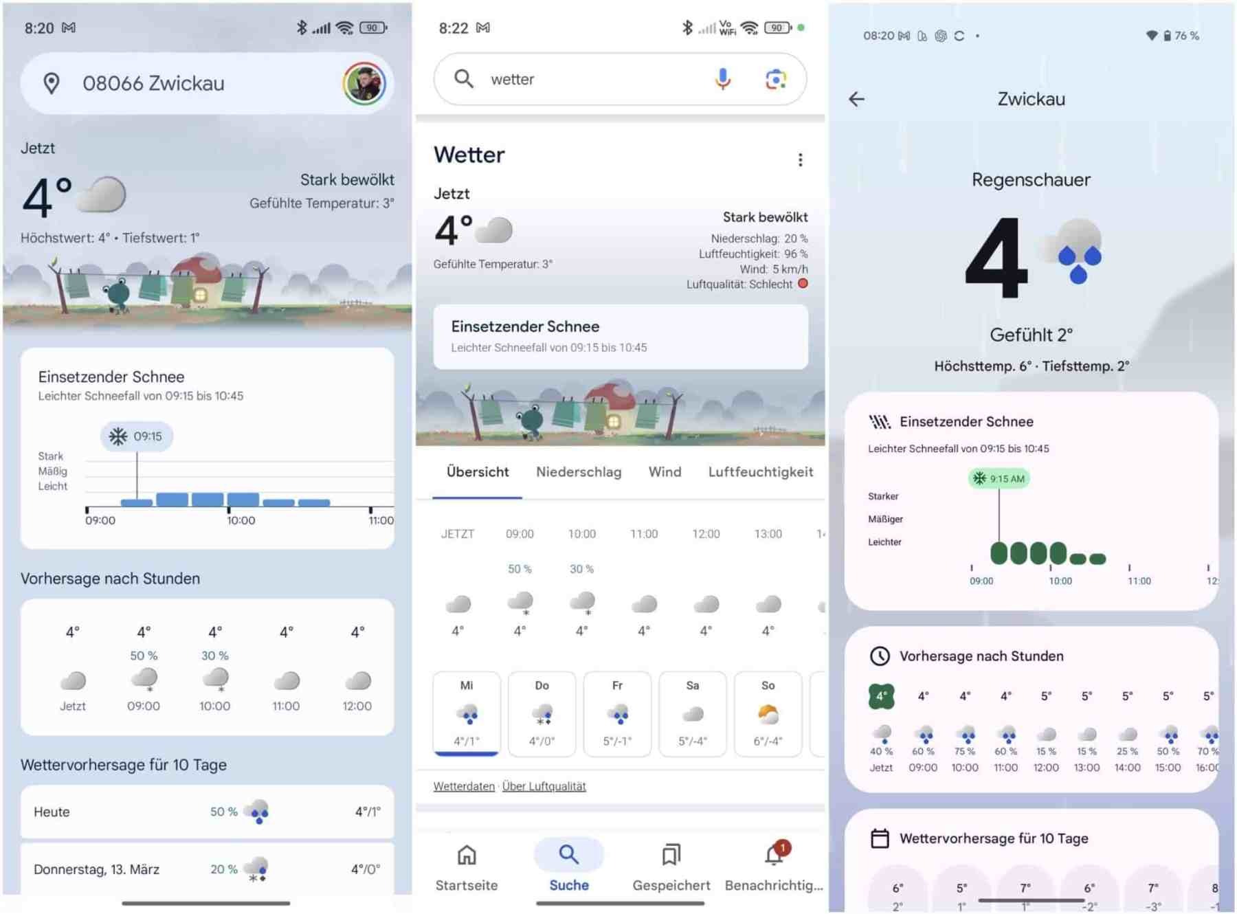 Google Weather snowfall forecast screenshots SmartDroid