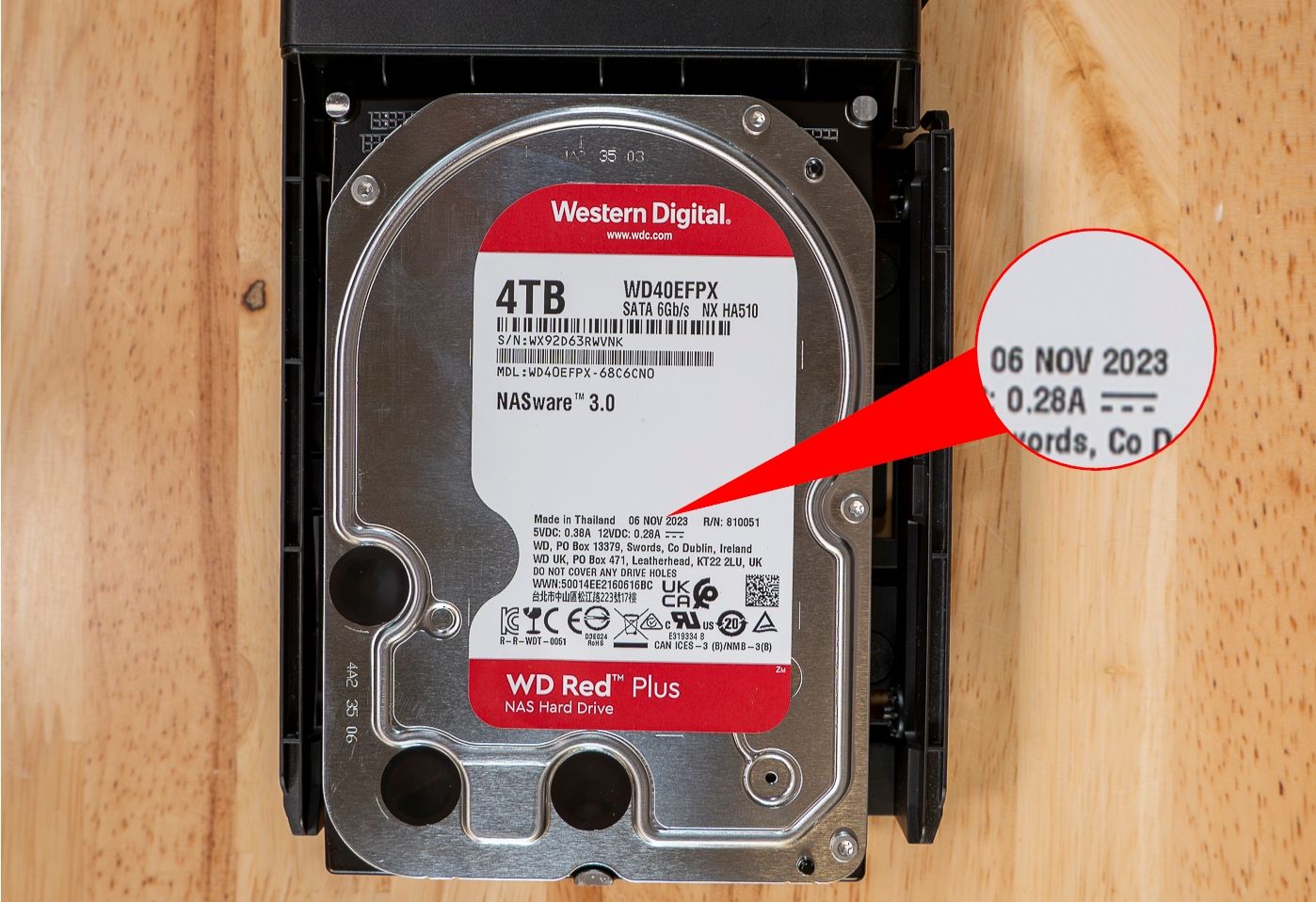 The date of manufacture written on a hard drive. 