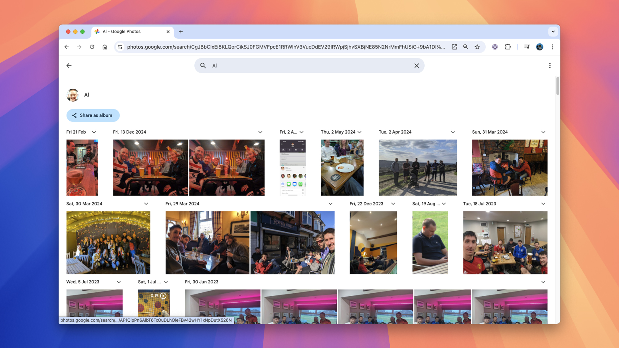 Google Photos page showing a group of thumbnails of photos.