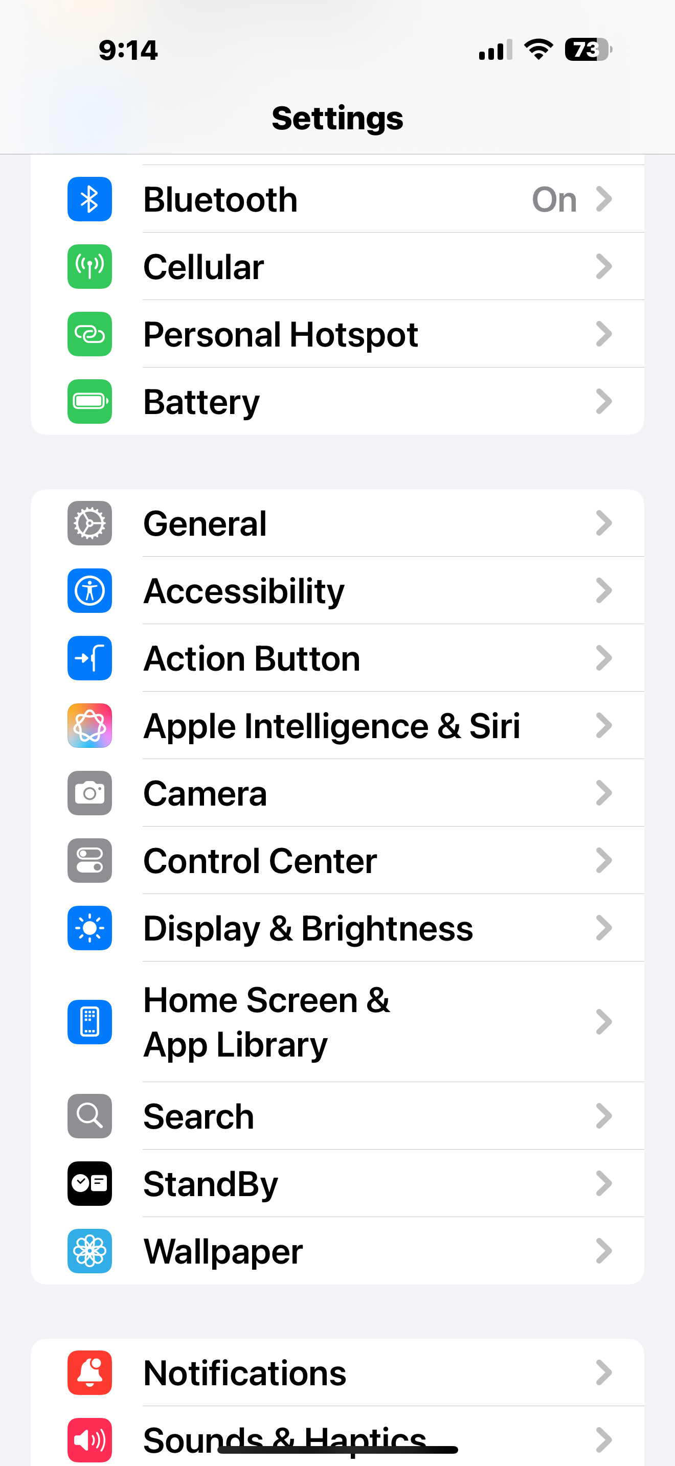 The Settings menu on the iPhone 16 Pro Max