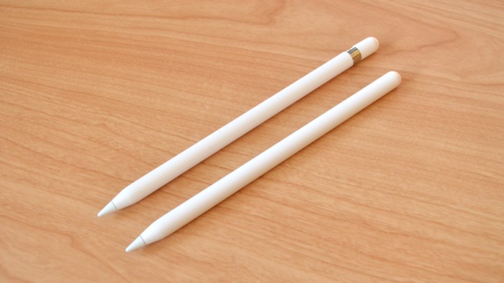 Apple Pencil (1st generation) next to the Apple Pencil (2nd generation).