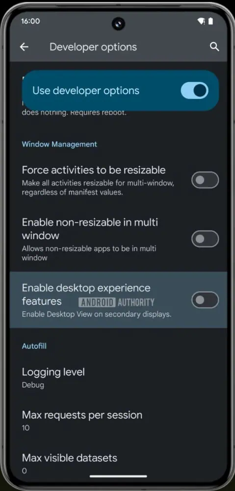 Android desktop view option screenshot