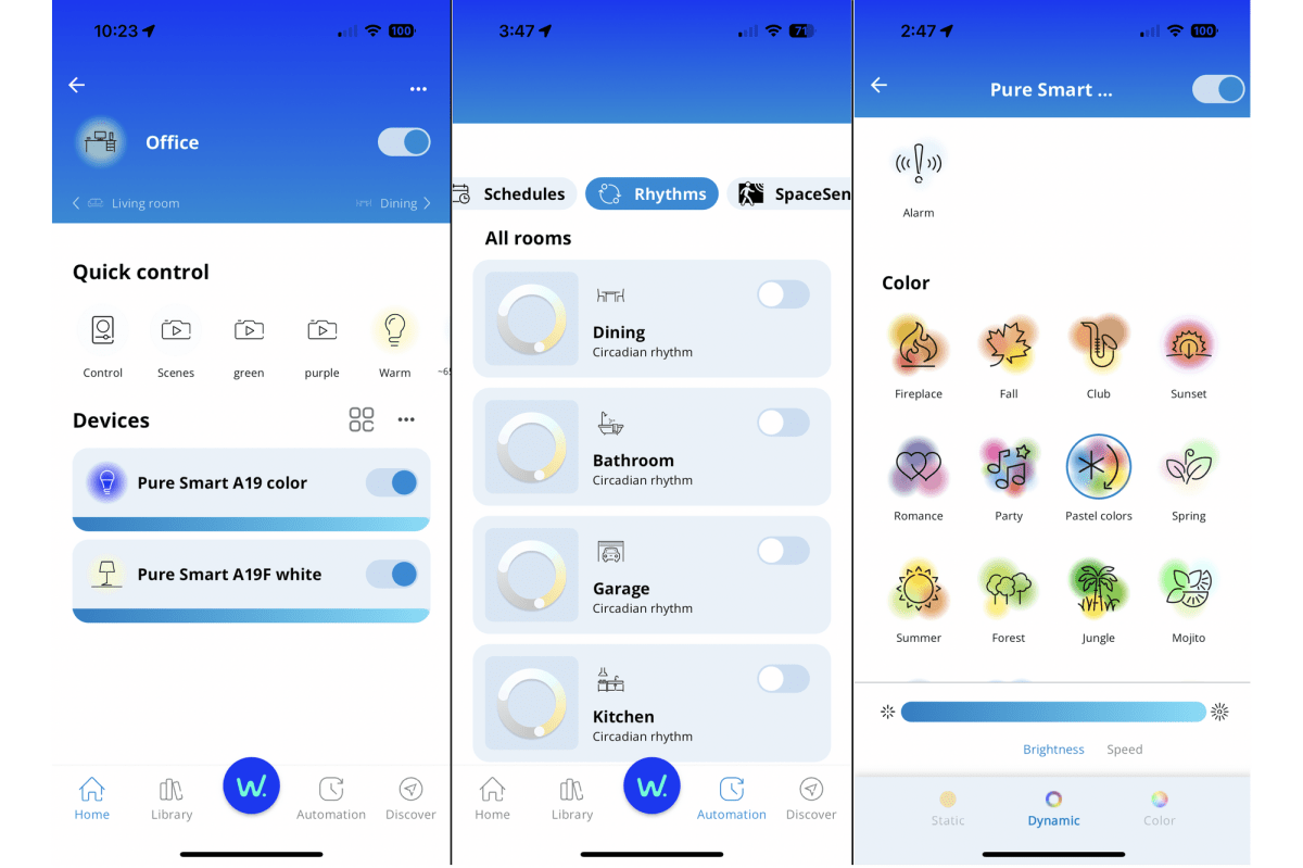 Pure Edge smart bulb app screenshots