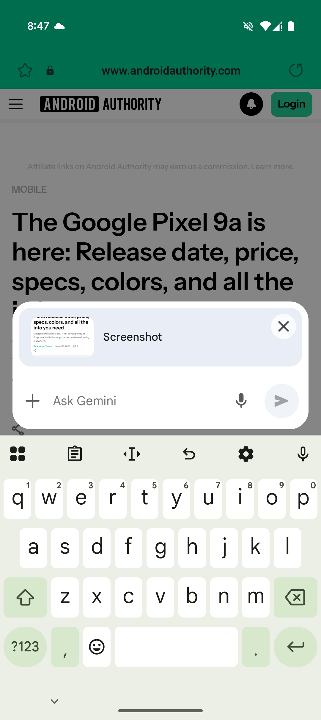 Samsung browser Gemini summaries screenshot