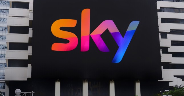 Jakarta January 19,2023: Sky UK Limited logo seen on billboard. is a British broadcaster and telecommunications company that provides television and broadband Internet services, fixed line and mobile ; Shutterstock ID 2251224429; purchase_order: -; job: -; client: -; other: -