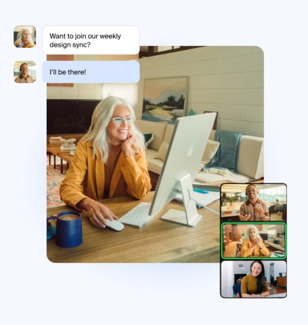 Woman having Zoom meeting with different people