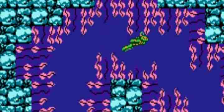 Teenage mutant ninja turtles swimming in the NES game.