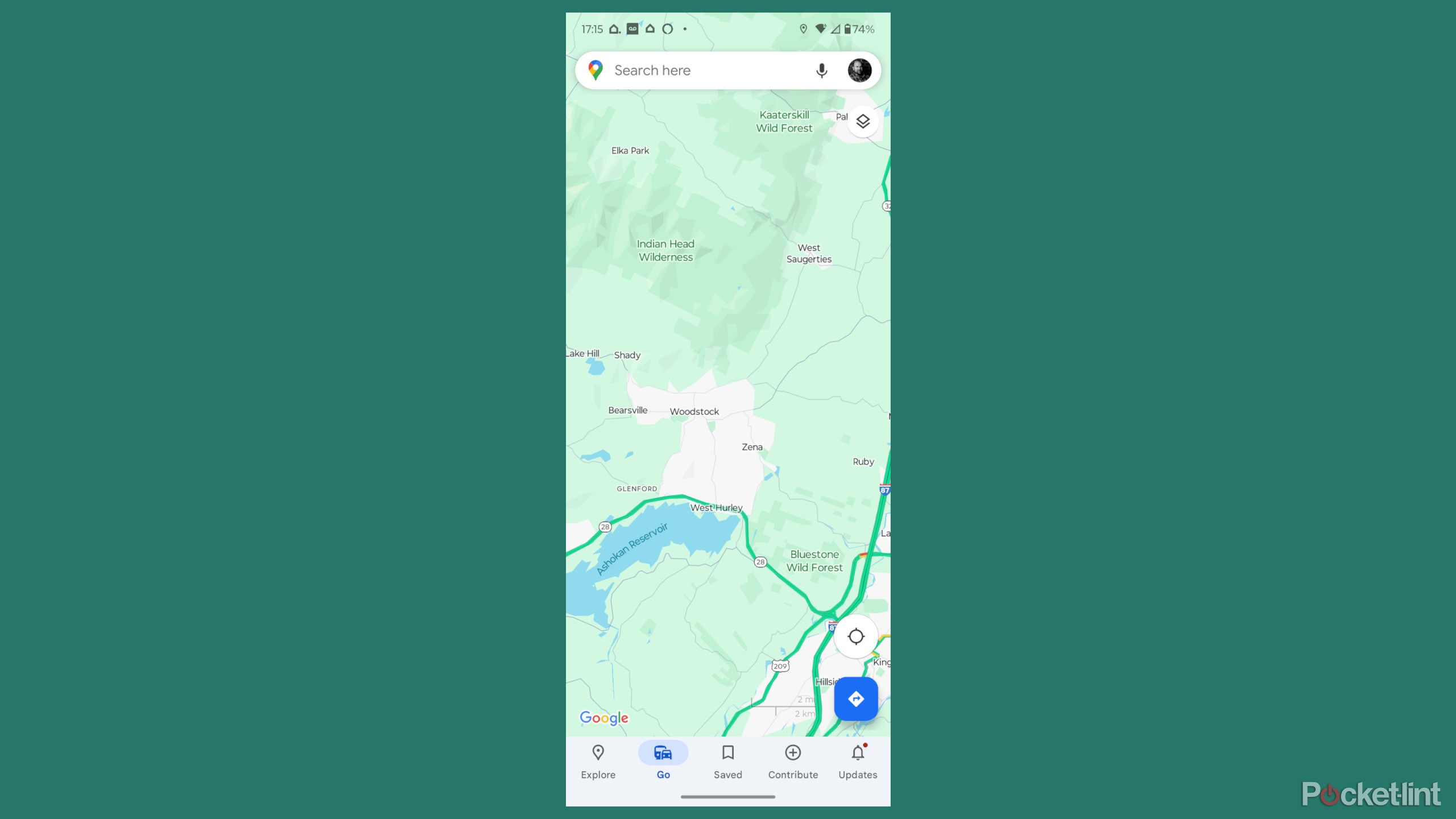 Screenshot of Google Maps on Android against a green background. 