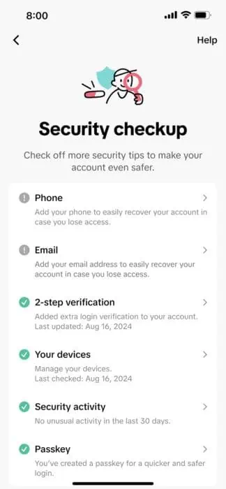 TikTok Security Checkup tool