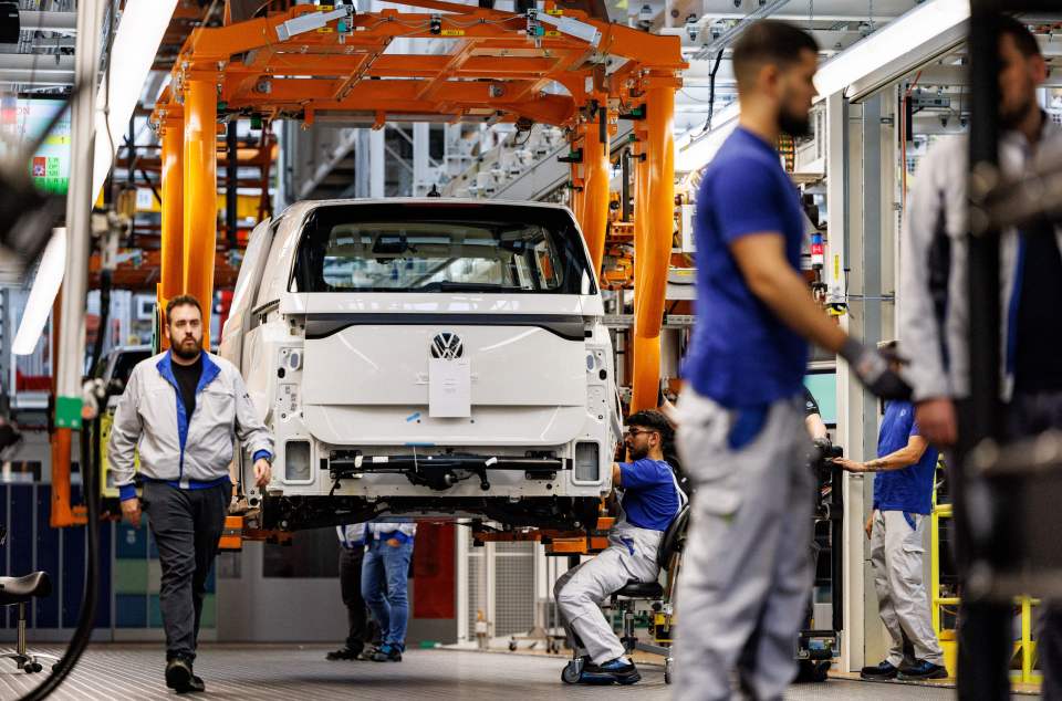 Volkswagen ID Buzz electric vehicle assembly line.