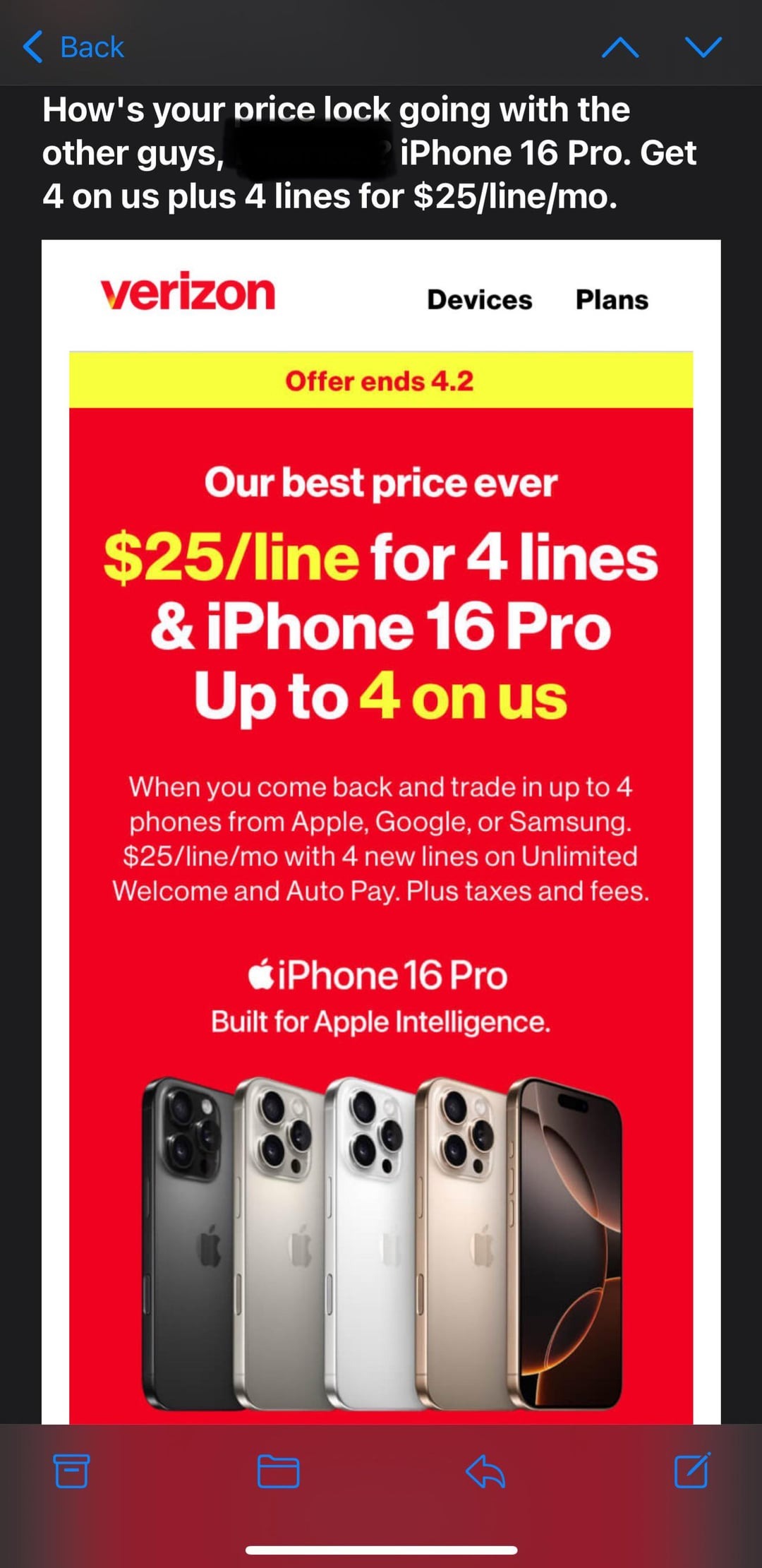 Verizon iPhone 16 Pro offer price lock