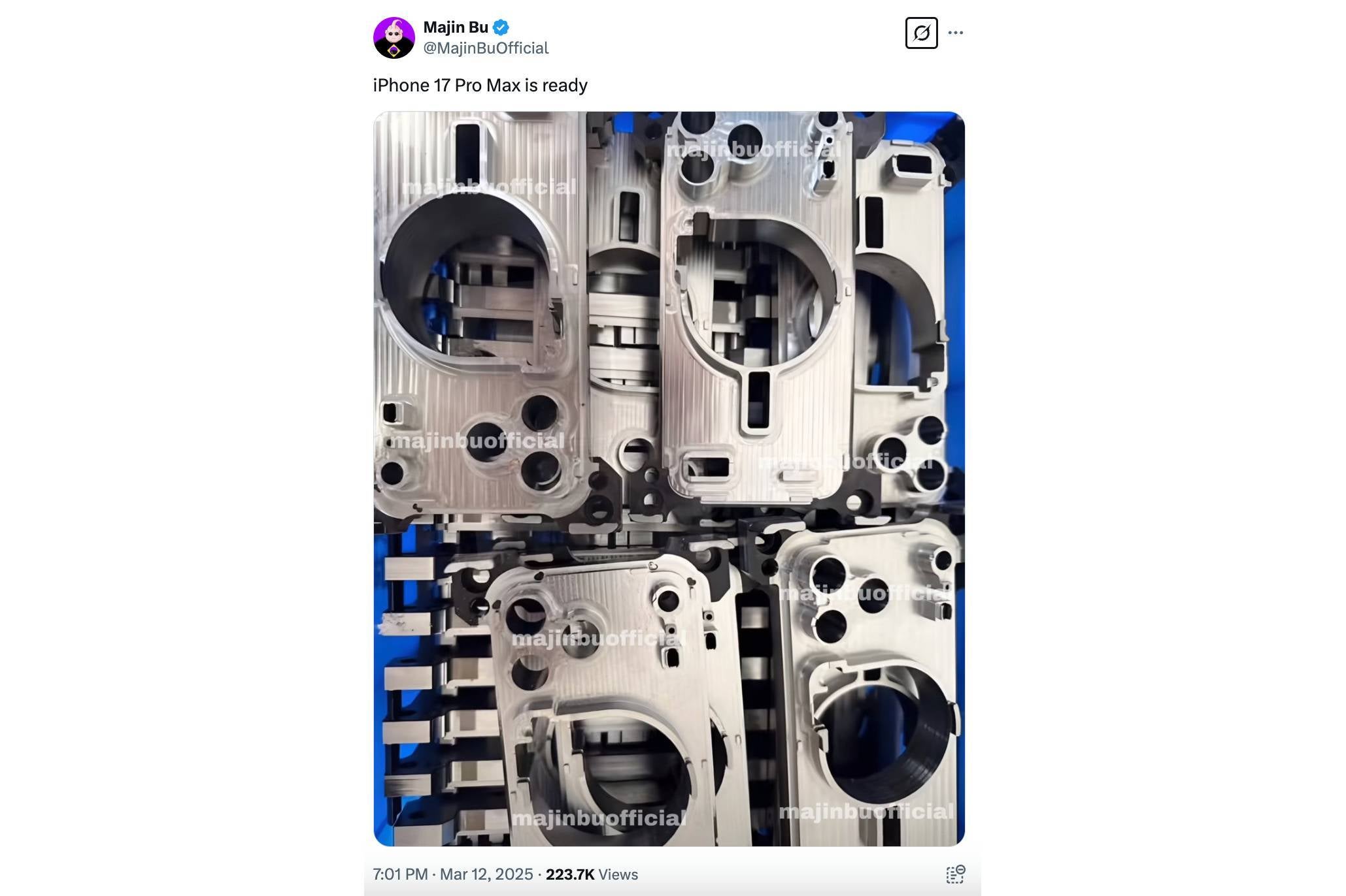 Is this an iPhone 17 Pro Max plate or a case mold? | Image Credit - Majin Bu - "iPhone 17 Pro Max is ready" - alleged assembly line image shows design Apple is going with